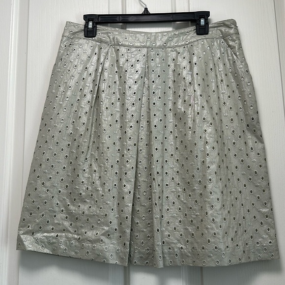 BODEN Metallic Tan Eyelet Skirt Sz 10 - Picture 1 of 6